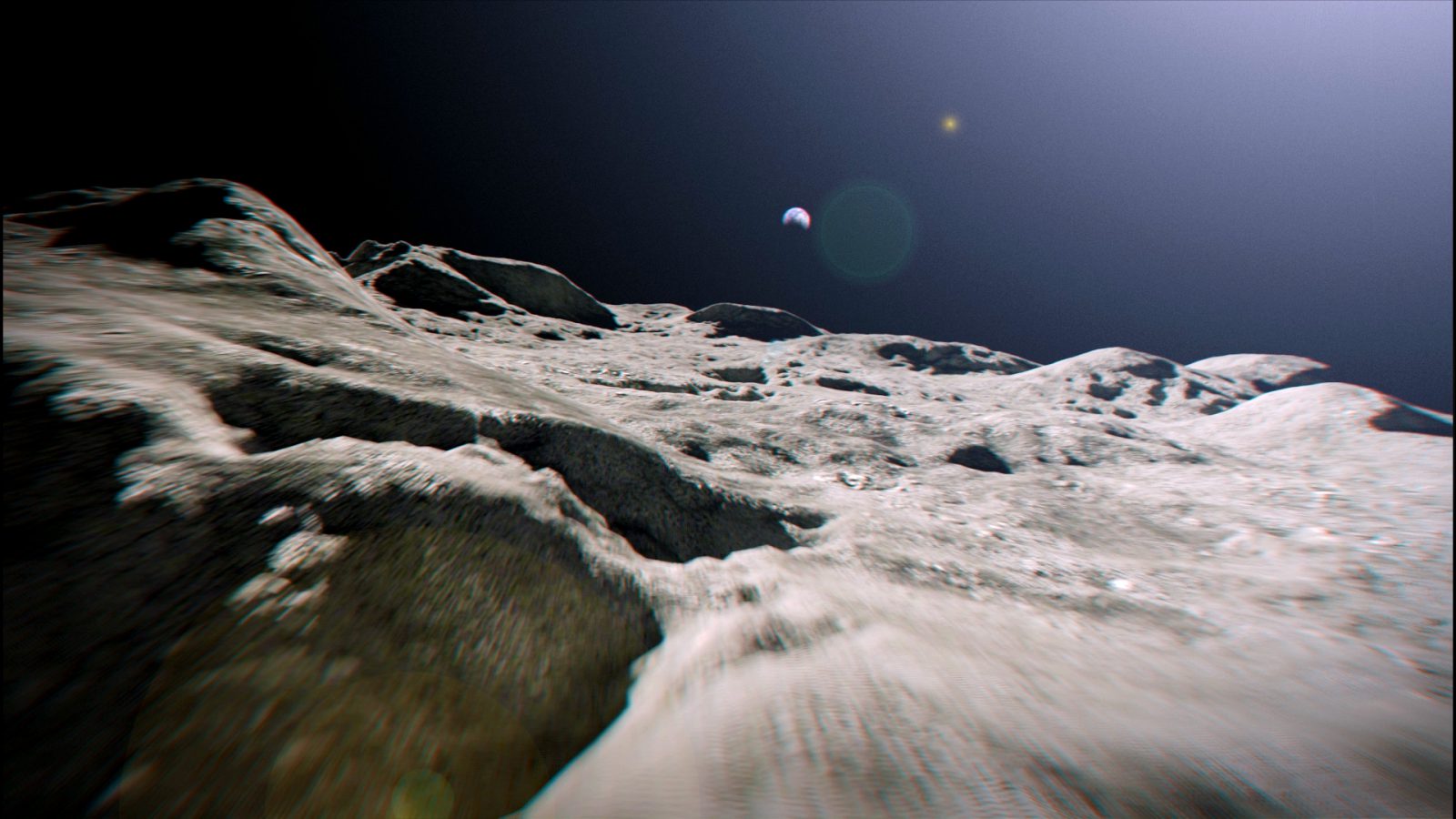 Лунная поверхность - Тестовый рендер пролета камеры ("Лунная пыль")