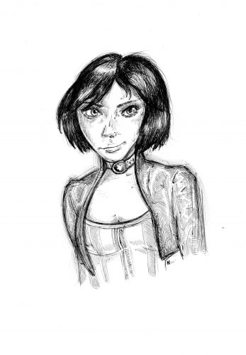 Elizabeth ("Bioshock Infinite", 2013). Pen on paper.